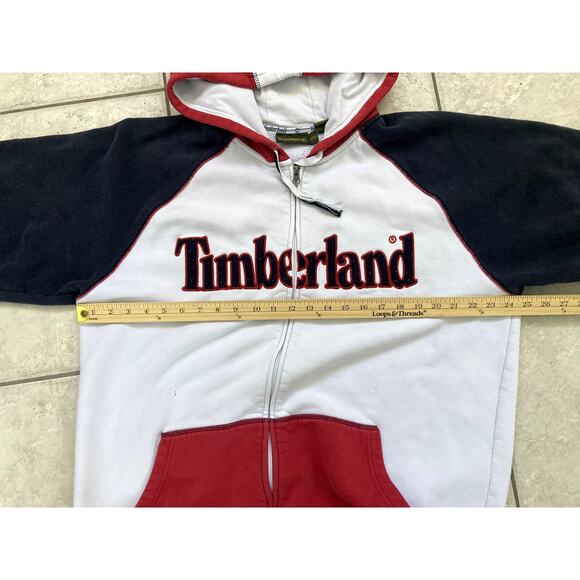 Vintage 90s Timberland Hoodie Mens XL Tall Zip Up Embroidered Urban Hip Hop - Picture 6 of 10